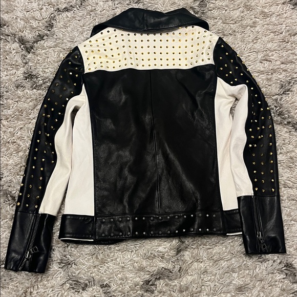 Alice and Olivia studded leather jacket. Womens size xs. Black. White. Pre-owned - Picture 2 of 9